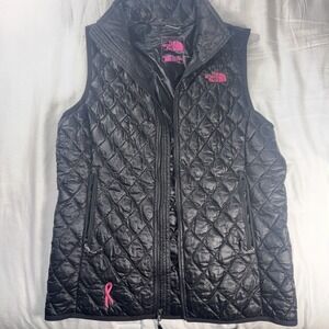 The North Face Vest Women Small Black/Pink Thermoball Lightweight Cancer Ribbon